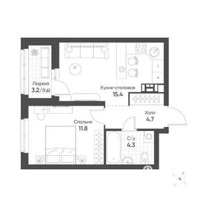 1-к квартира, строящийся дом, 38м2, 11/16 этаж