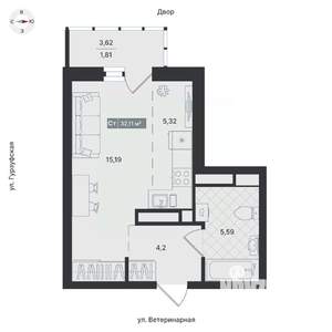 1-к квартира, строящийся дом, 33м2, 4/24 этаж