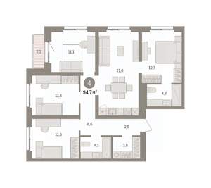 4-к квартира, вторичка, 95м2, 6/15 этаж
