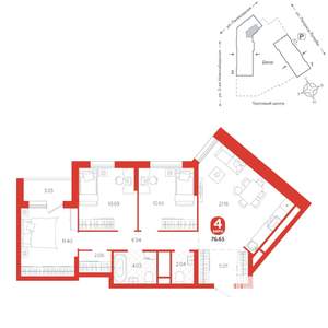 4-к квартира, вторичка, 77м2, 12/24 этаж