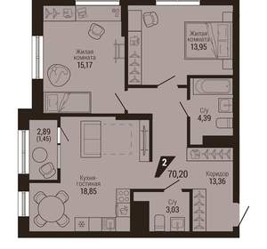2-к квартира, вторичка, 70м2, 15/23 этаж