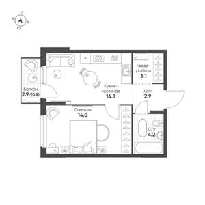 1-к квартира, строящийся дом, 40м2, 5/25 этаж