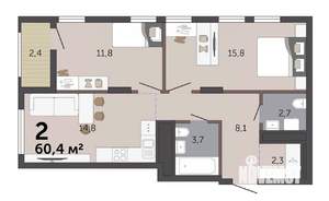 2-к квартира, вторичка, 60м2, 11/19 этаж