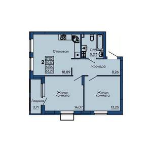 2-к квартира, вторичка, 61м2, 4/13 этаж