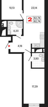 2-к квартира, вторичка, 63м2, 8/25 этаж