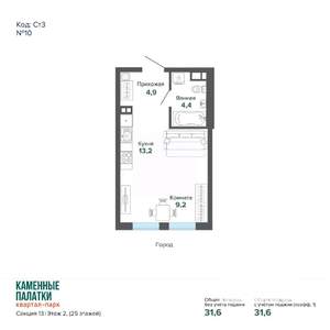 Студия квартира, вторичка, 32м2, 2/25 этаж