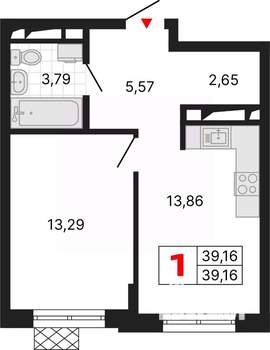 1-к квартира, вторичка, 39м2, 16/25 этаж
