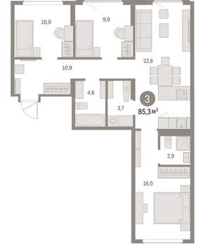 3-к квартира, вторичка, 85м2, 3/9 этаж
