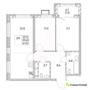 2-к квартира, вторичка, 61м2, 24/31 этаж