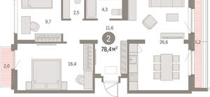 2-к квартира, вторичка, 78м2, 7/9 этаж