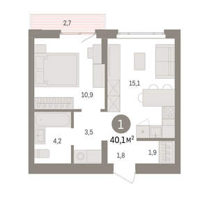 1-к квартира, вторичка, 40м2, 4/16 этаж