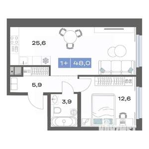 1-к квартира, строящийся дом, 48м2, 4/17 этаж