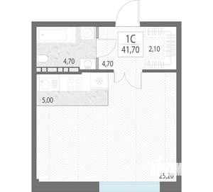Студия квартира, строящийся дом, 42м2, 4/9 этаж
