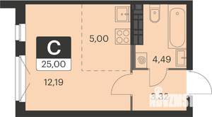 Студия квартира, вторичка, 25м2, 12/15 этаж