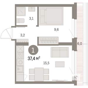 1-к квартира, вторичка, 37м2, 7/8 этаж