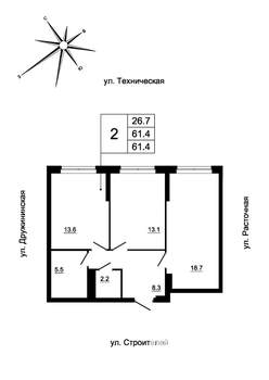 2-к квартира, вторичка, 60м2, 16/19 этаж