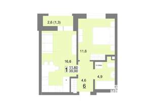 1-к квартира, вторичка, 39м2, 2/26 этаж