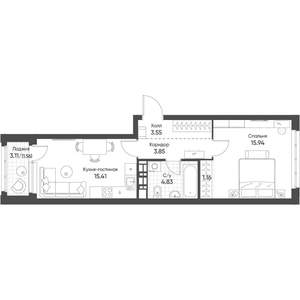 1-к квартира, строящийся дом, 46м2, 13/16 этаж