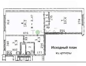 2-к квартира, вторичка, 43м2, 1/5 этаж