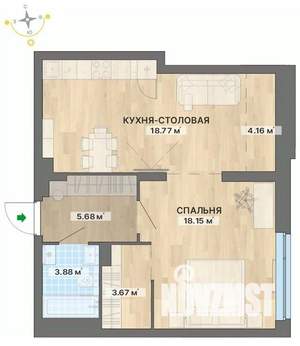 1-к квартира, вторичка, 54м2, 3/29 этаж