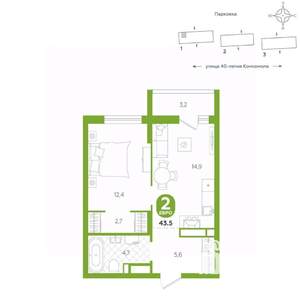 1-к квартира, вторичка, 44м2, 12/16 этаж