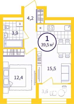 1-к квартира, вторичка, 38м2, 5/24 этаж