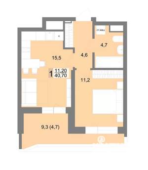 1-к квартира, строящийся дом, 41м2, 5/25 этаж