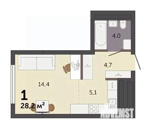 Студия квартира, строящийся дом, 28м2, 30/32 этаж