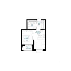 1-к квартира, строящийся дом, 38м2, 17/30 этаж