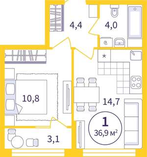 1-к квартира, вторичка, 35м2, 8/8 этаж