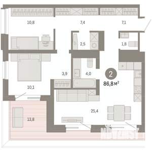 2-к квартира, вторичка, 87м2, 7/8 этаж