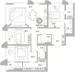 3-к квартира, вторичка, 150м2, 18/25 этаж