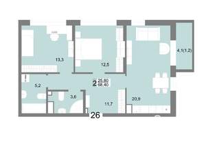 2-к квартира, строящийся дом, 68м2, 7/25 этаж