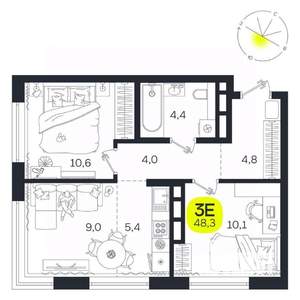 3-к квартира, вторичка, 48м2, 19/27 этаж