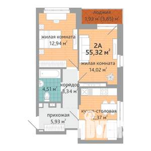 2-к квартира, вторичка, 54м2, 23/25 этаж