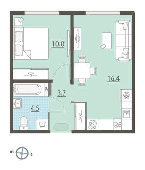1-к квартира, вторичка, 35м2, 2/15 этаж
