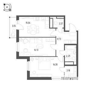 2-к квартира, строящийся дом, 68м2, 24/25 этаж