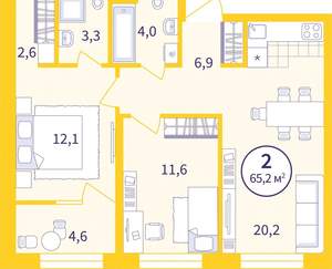 2-к квартира, вторичка, 63м2, 4/9 этаж