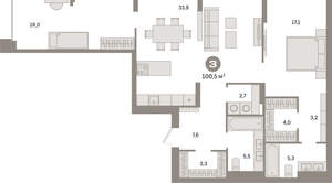 2-к квартира, вторичка, 101м2, 2/16 этаж