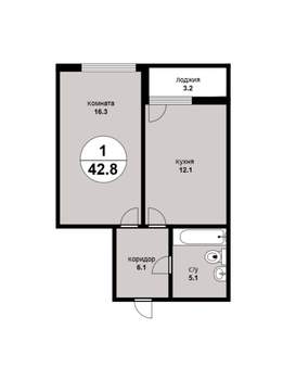 1-к квартира, вторичка, 43м2, 22/25 этаж