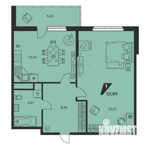1-к квартира, вторичка, 53м2, 8/25 этаж