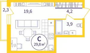 Студия квартира, вторичка, 28м2, 4/8 этаж