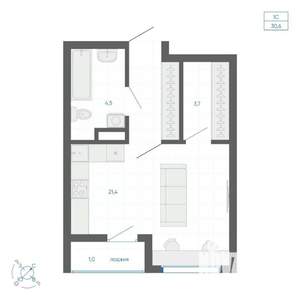 Студия квартира, вторичка, 30м2, 19/22 этаж