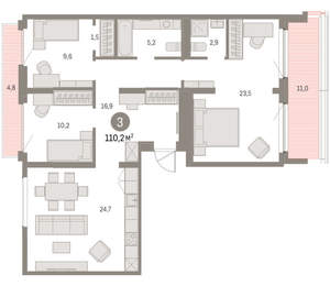 3-к квартира, вторичка, 110м2, 7/9 этаж