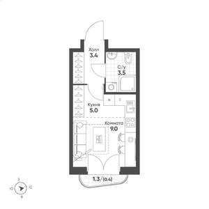 Студия квартира, вторичка, 21м2, 3/15 этаж