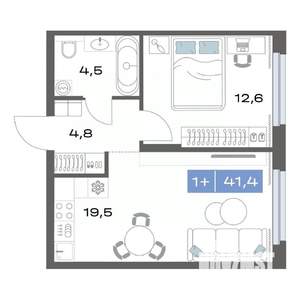 1-к квартира, строящийся дом, 41м2, 3/17 этаж