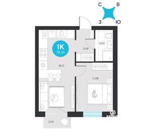 1-к квартира, вторичка, 38м2, 5/23 этаж