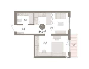 1-к квартира, вторичка, 44м2, 5/15 этаж