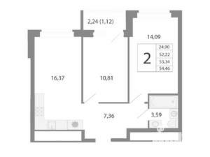 3-к квартира, вторичка, 53м2, 24/26 этаж
