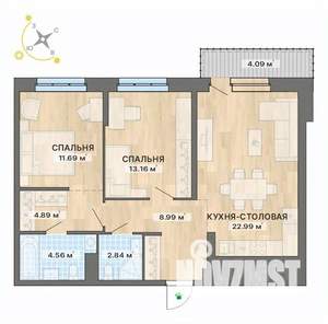 2-к квартира, вторичка, 73м2, 4/15 этаж